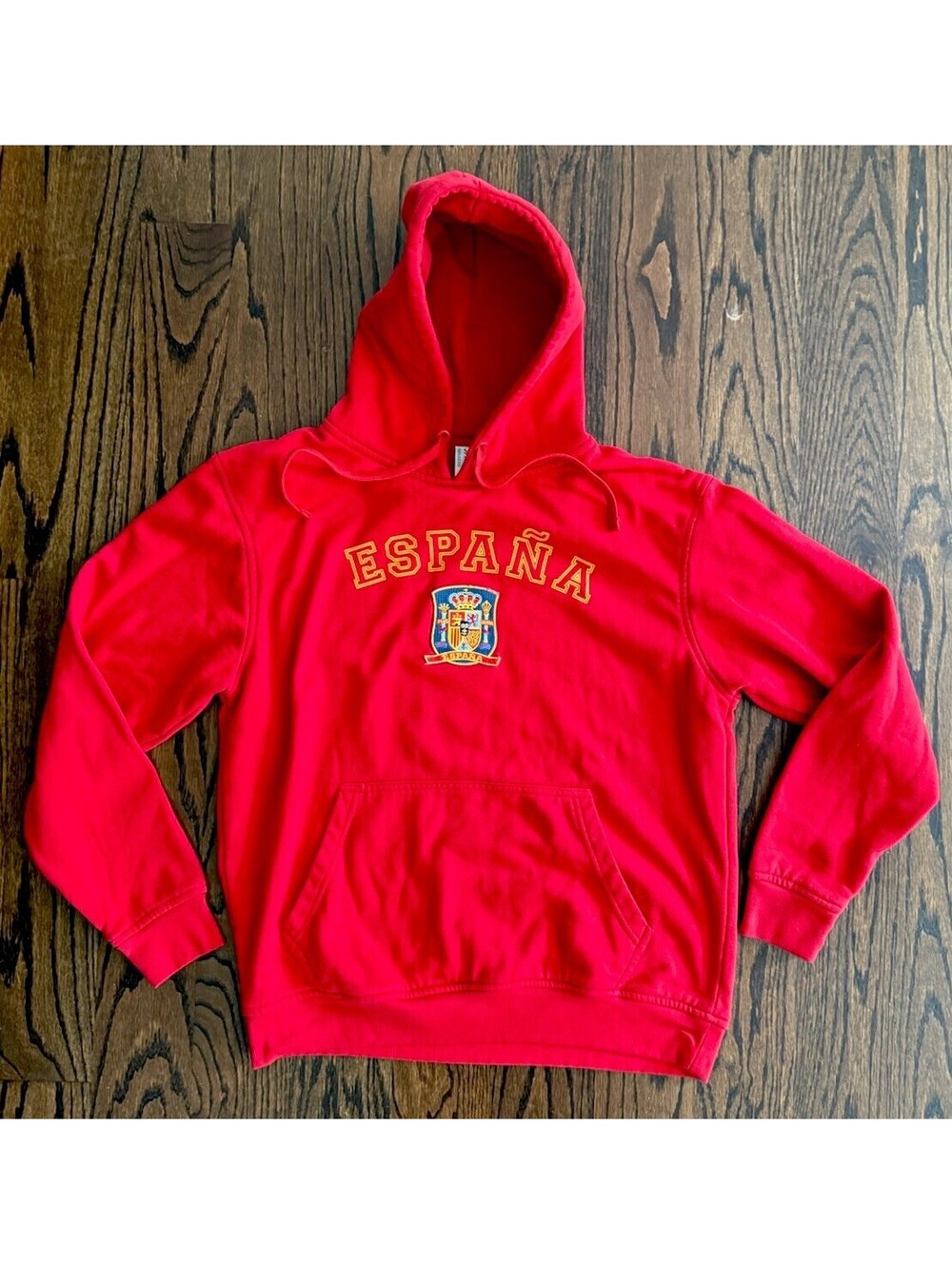 Spain España Soccer Hoodie Men’s L Red Embroidered Crest Pullover Futbol